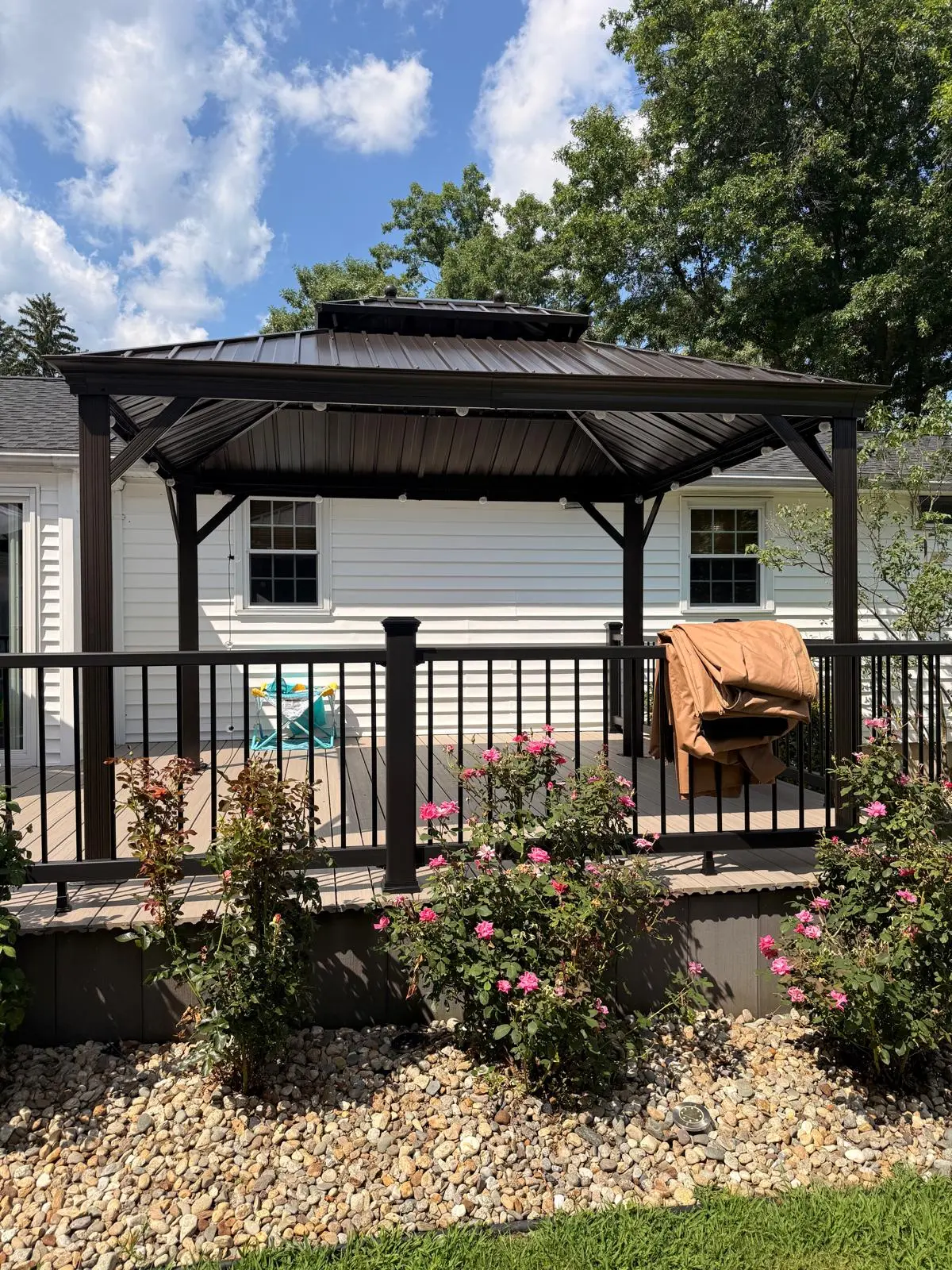 Completed backyard pergola viewed from the side